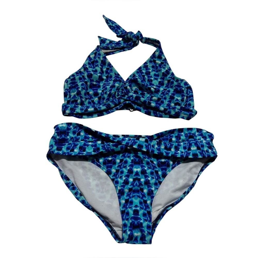 Athleta Full Coverage Blue Tie-Dye Halter Bikini Swimsuit